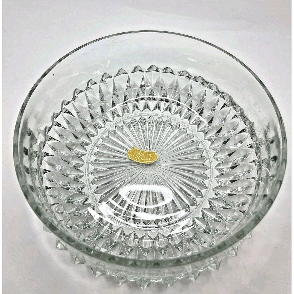Vintage Bowl Centerpiece Serving Heavy Crystal Cut Glass Stunning England